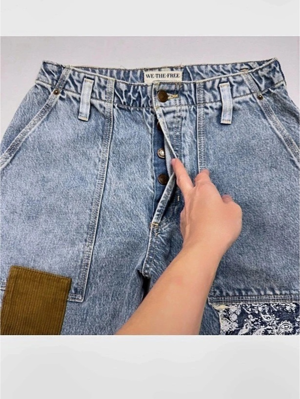 We The Free Patchwork Boyfriend Jeans Blue Waist 26 - Picture 6 of 11